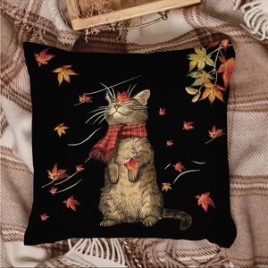 1pc Cat‎ Pattern Throw Pillow Cover - Pillow Insert Not Included (18in×18in)